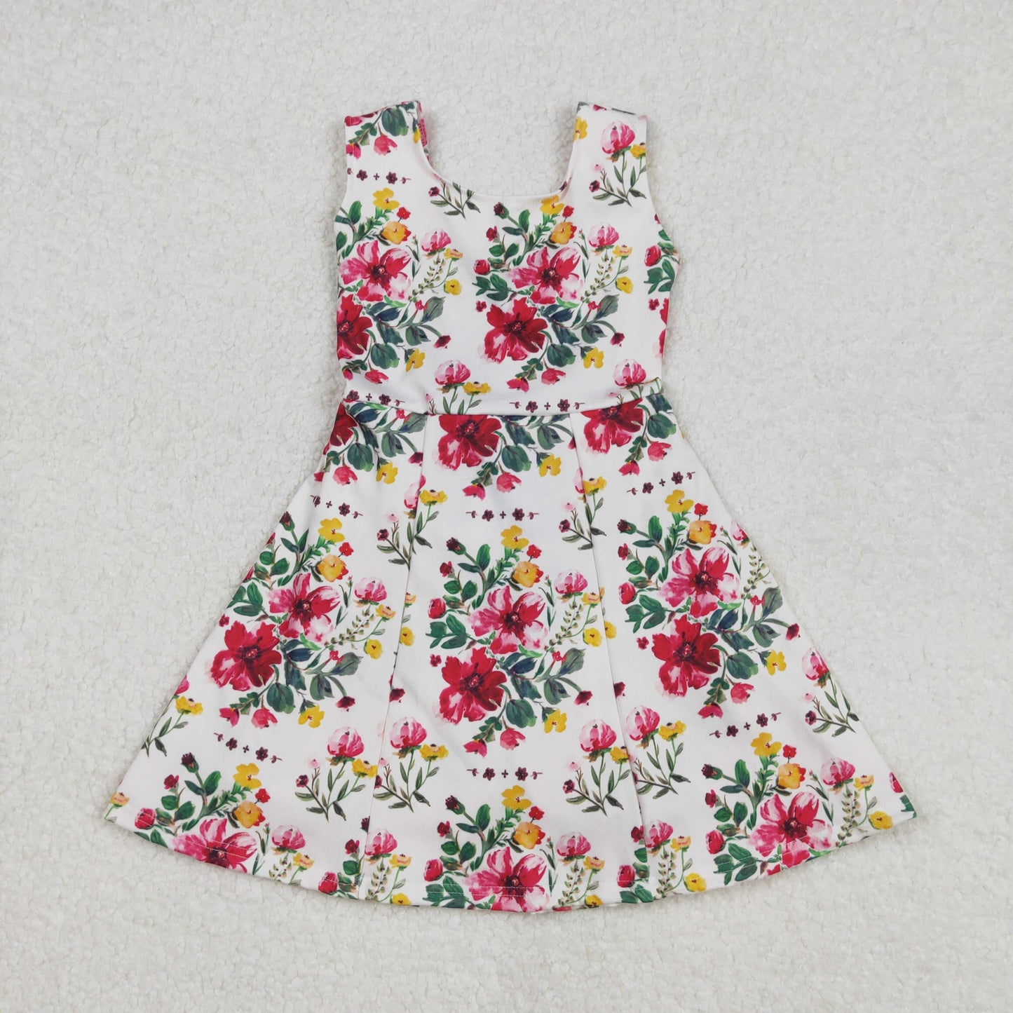 GSD1844 Baby Girls Red Flowers Sleeveless Knee Length Yoga Dresses