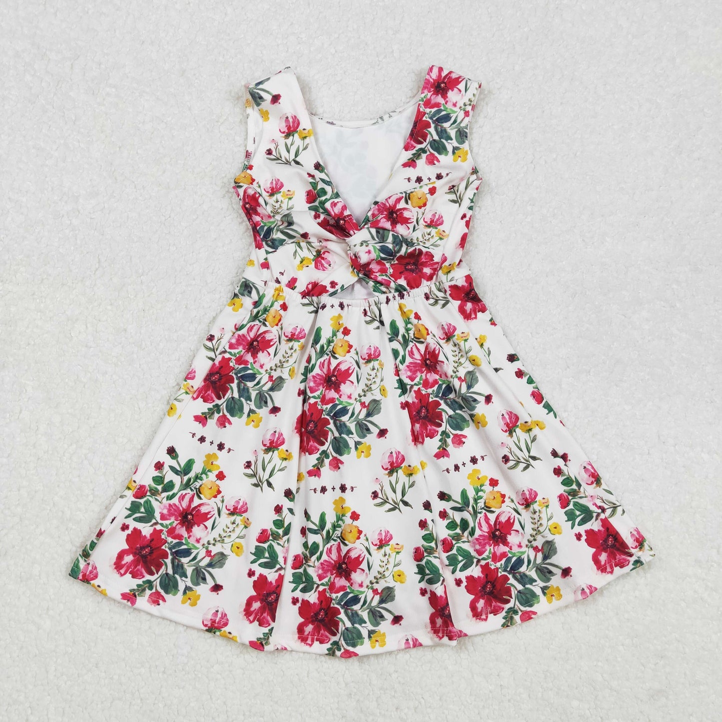 GSD1844 Baby Girls Red Flowers Sleeveless Knee Length Yoga Dresses