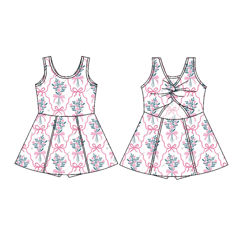 presale GSD1852  Baby Girls Flowers Leaves Bow Sleeveless Knee Length Dresses  2025 1.4