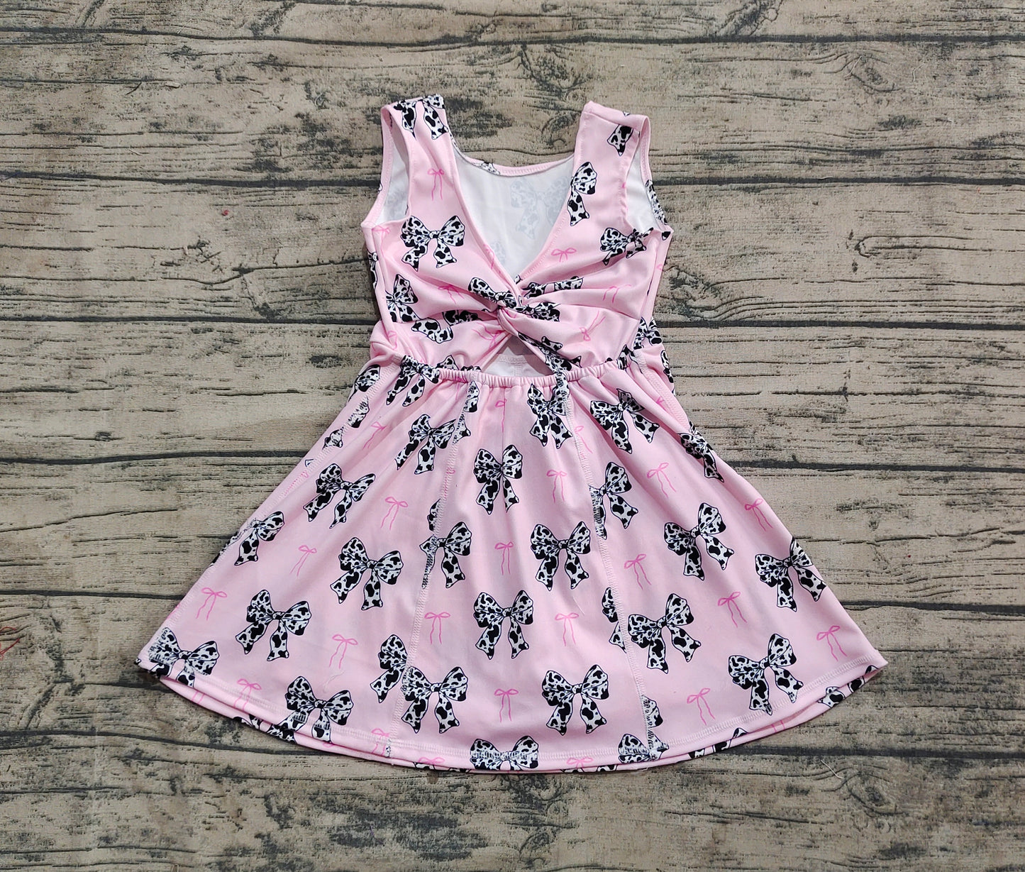GSD1853  Pink Yoga Tutu Dress with Cow Pattern and Bowknot D 3.27