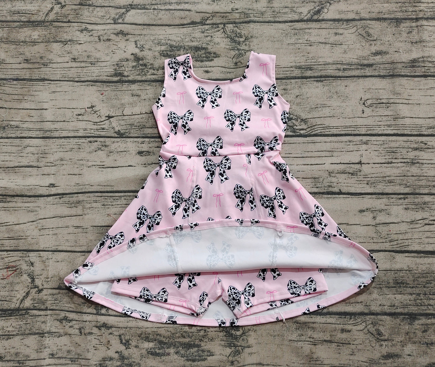 GSD1853  Pink Yoga Tutu Dress with Cow Pattern and Bowknot D 3.27