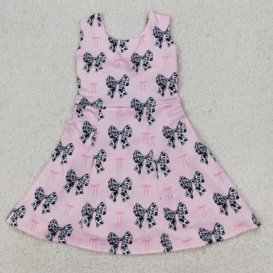 GSD1853  Pink Yoga Tutu Dress with Cow Pattern and Bowknot D 3.27