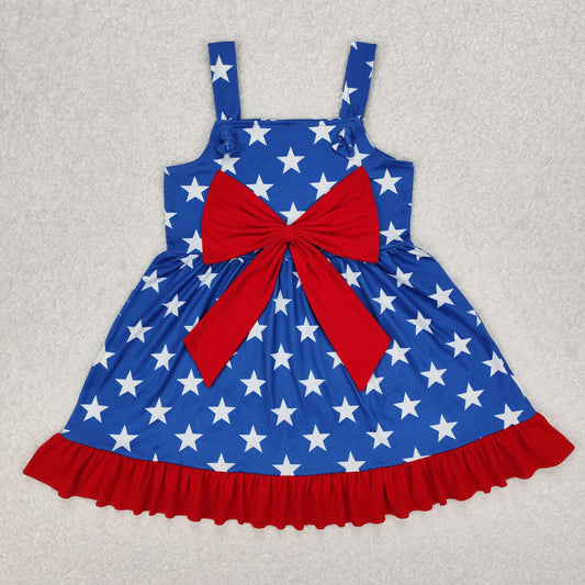 GSD1854 Baby Girls 4th Of July Stars Knee Length Bow Dresses D 3.6
