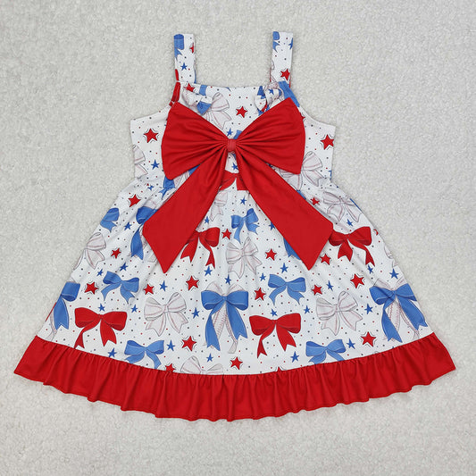 GSD1866 Baby Girls Baseball Bows Straps Knee Length Dresses D 3.13
