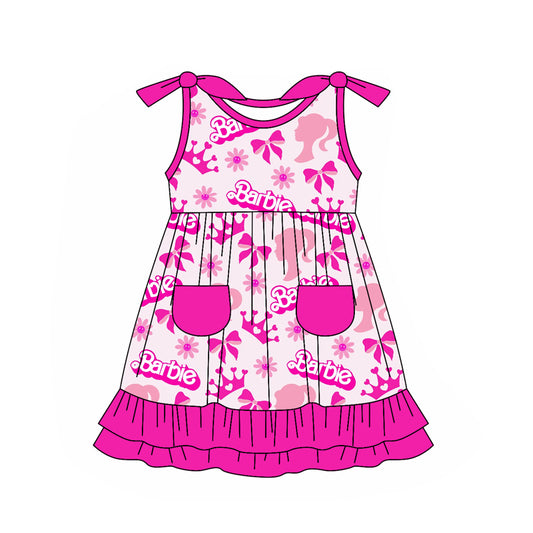 presale GSD1867  Baby Girls Doll Pink Ruffle Pockets Knee Length Dresses  2025 1.8