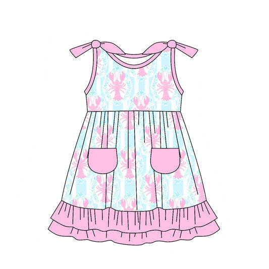 presale GSD1869   Baby Girls Pink Crawfish Pockets Ruffles Knee Length Dresses 2025 1.8