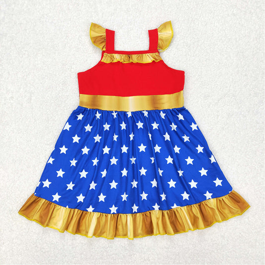 GSD1877 Baby Girls Princess Blue Stars Knee Length Dresses D 3.17