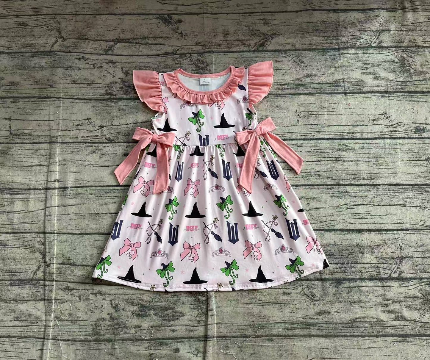 GSD1895  Baby Girls Magic Pink Flutter Sleeve Bows Knee Length Dresses D 3.21