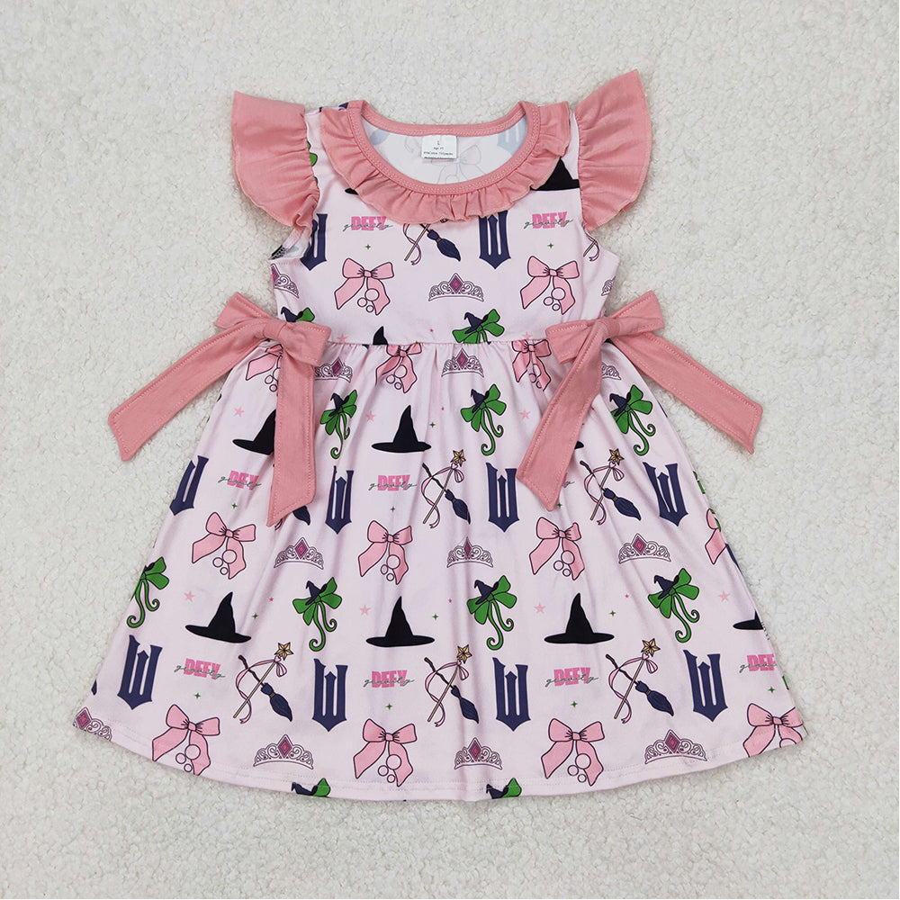 GSD1895  Baby Girls Magic Pink Flutter Sleeve Bows Knee Length Dresses D 3.21
