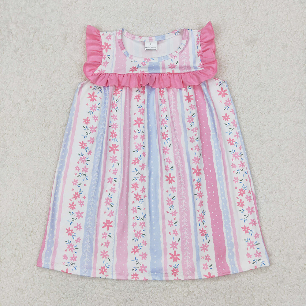 GSD1901 Floral pastel blue striped lace sleeveless dress  D 3.17