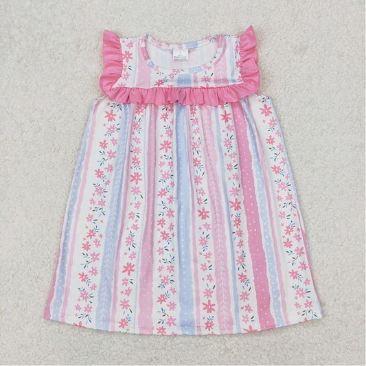 GSD1901 Floral pastel blue striped lace sleeveless dress  D 3.17