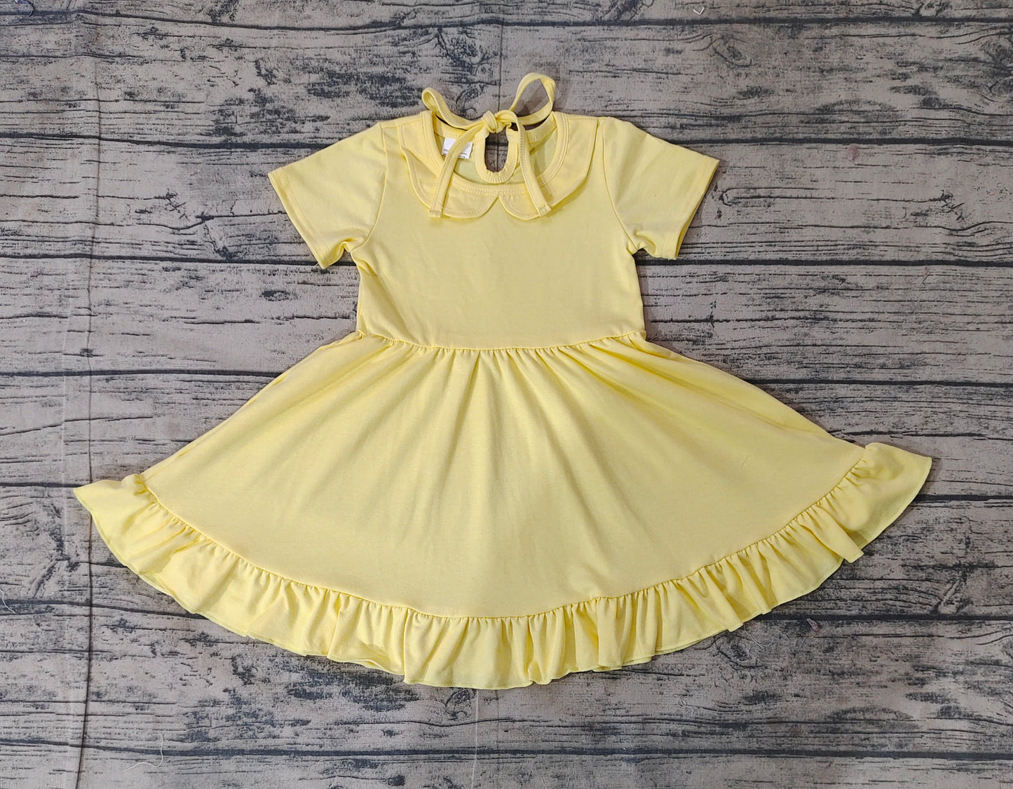 GSD1916 Baby Girls Yellow Collar Ruffle Knee Length Dresses  D 3.3