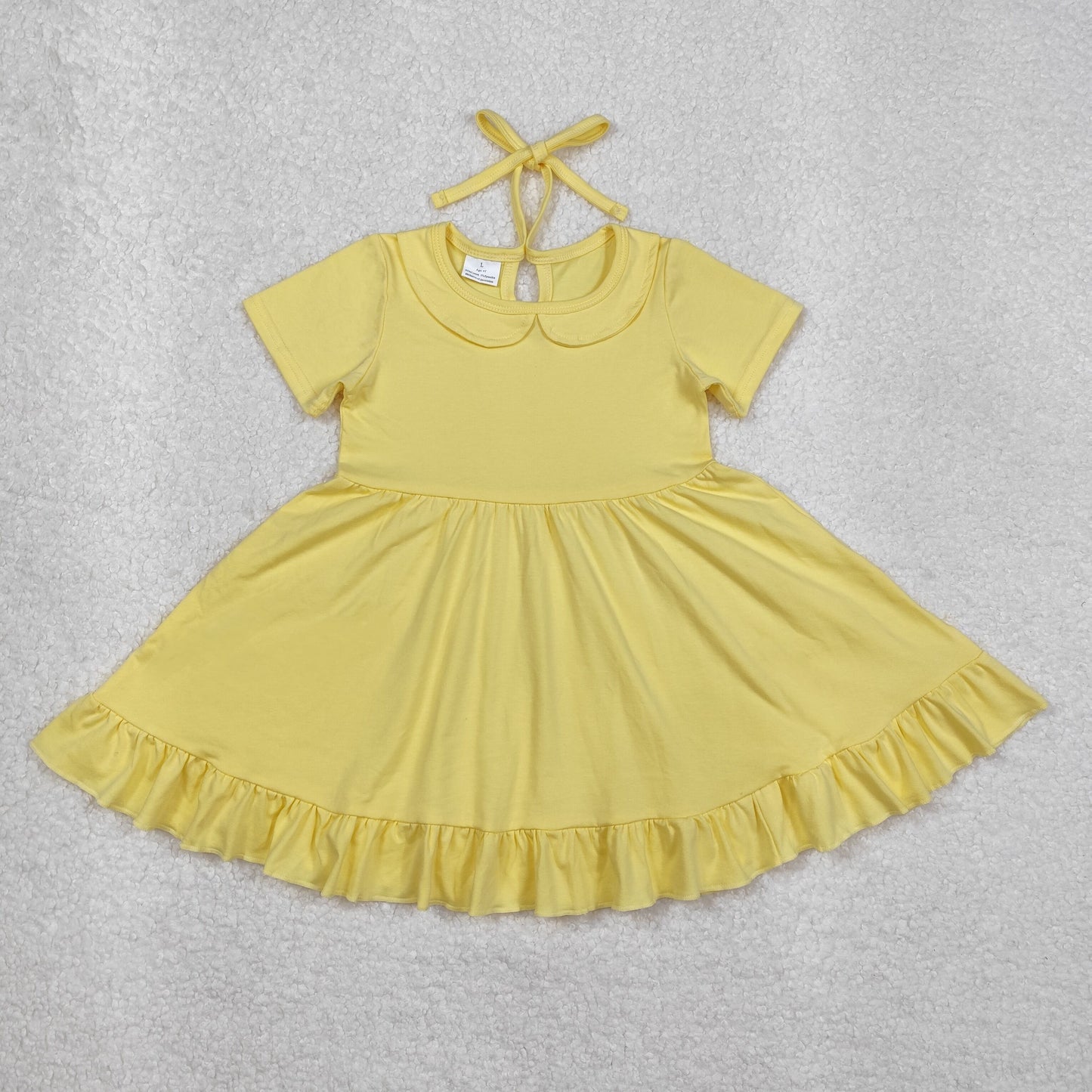 GSD1916 Baby Girls Yellow Collar Ruffle Knee Length Dresses  D 3.3