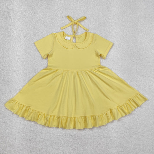 GSD1916 Baby Girls Yellow Collar Ruffle Knee Length Dresses  D 3.3
