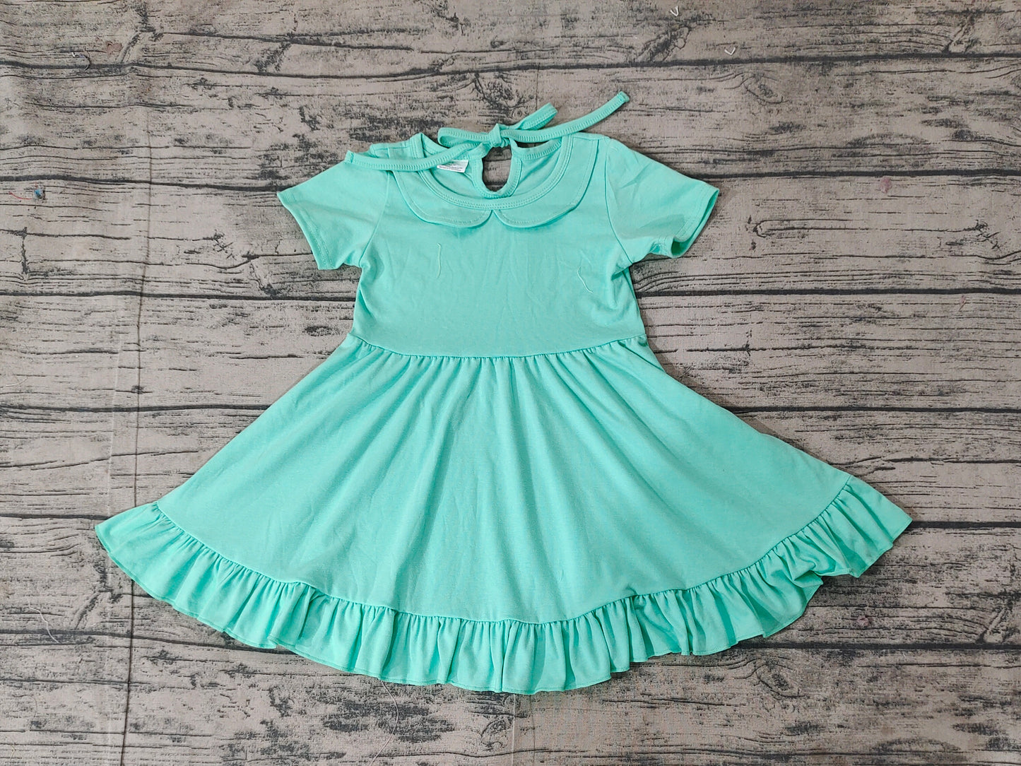 GSD1918 Baby Girls Green Collar Ruffle Knee Length Dresses  D 3.10