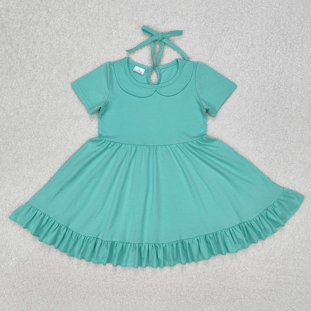 GSD1918 Baby Girls Green Collar Ruffle Knee Length Dresses  D 3.10
