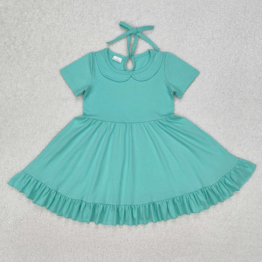 GSD1918 Baby Girls Green Collar Ruffle Knee Length Dresses D 3.10