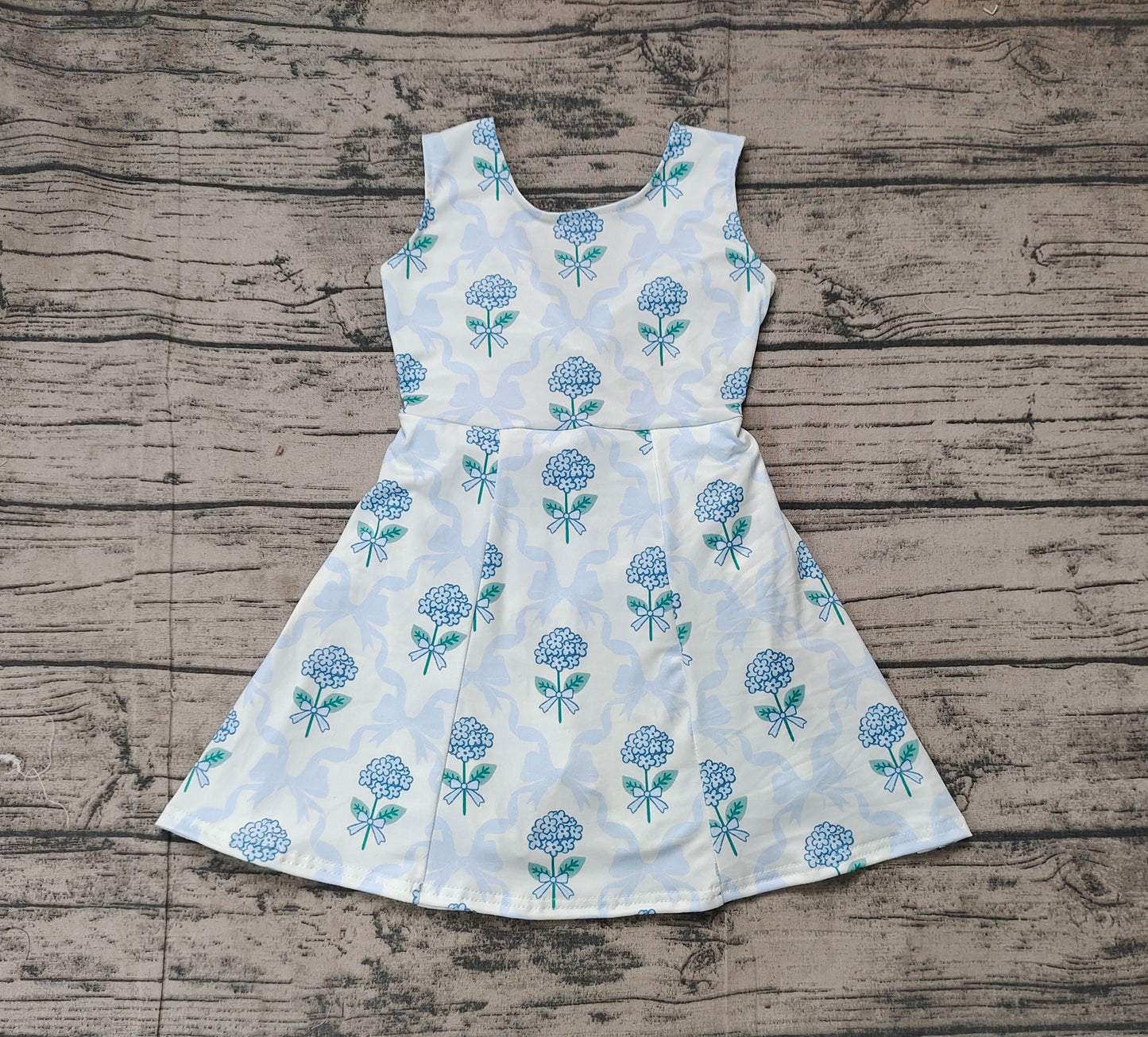 GSD1944  Baby Girls Blue Flowers Bows Athletic Dresses  D 4.28