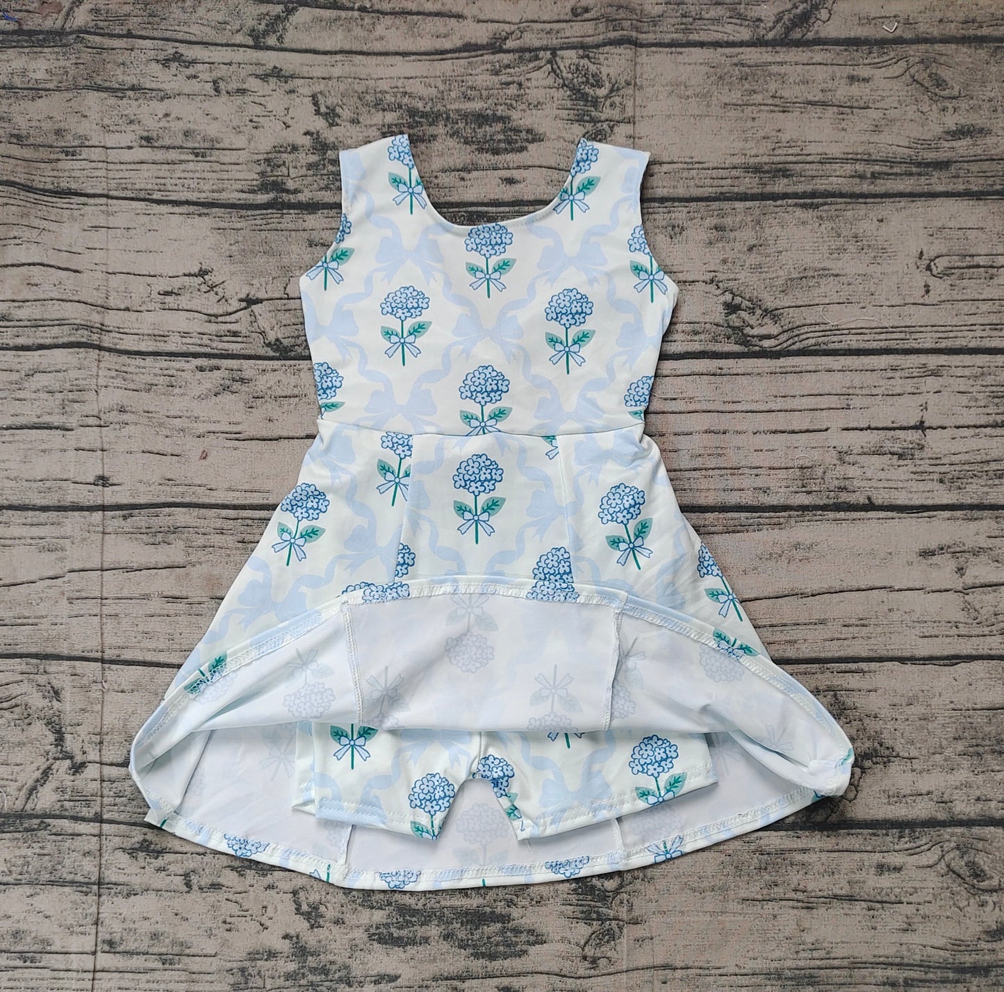 GSD1944  Baby Girls Blue Flowers Bows Athletic Dresses  D 4.28