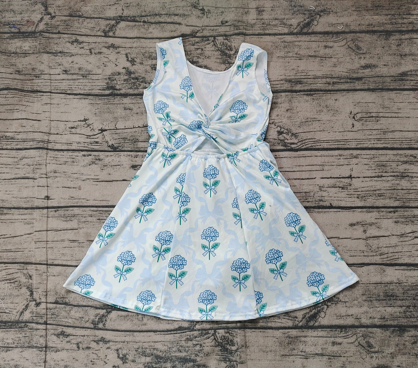 GSD1944  Baby Girls Blue Flowers Bows Athletic Dresses  D 4.28