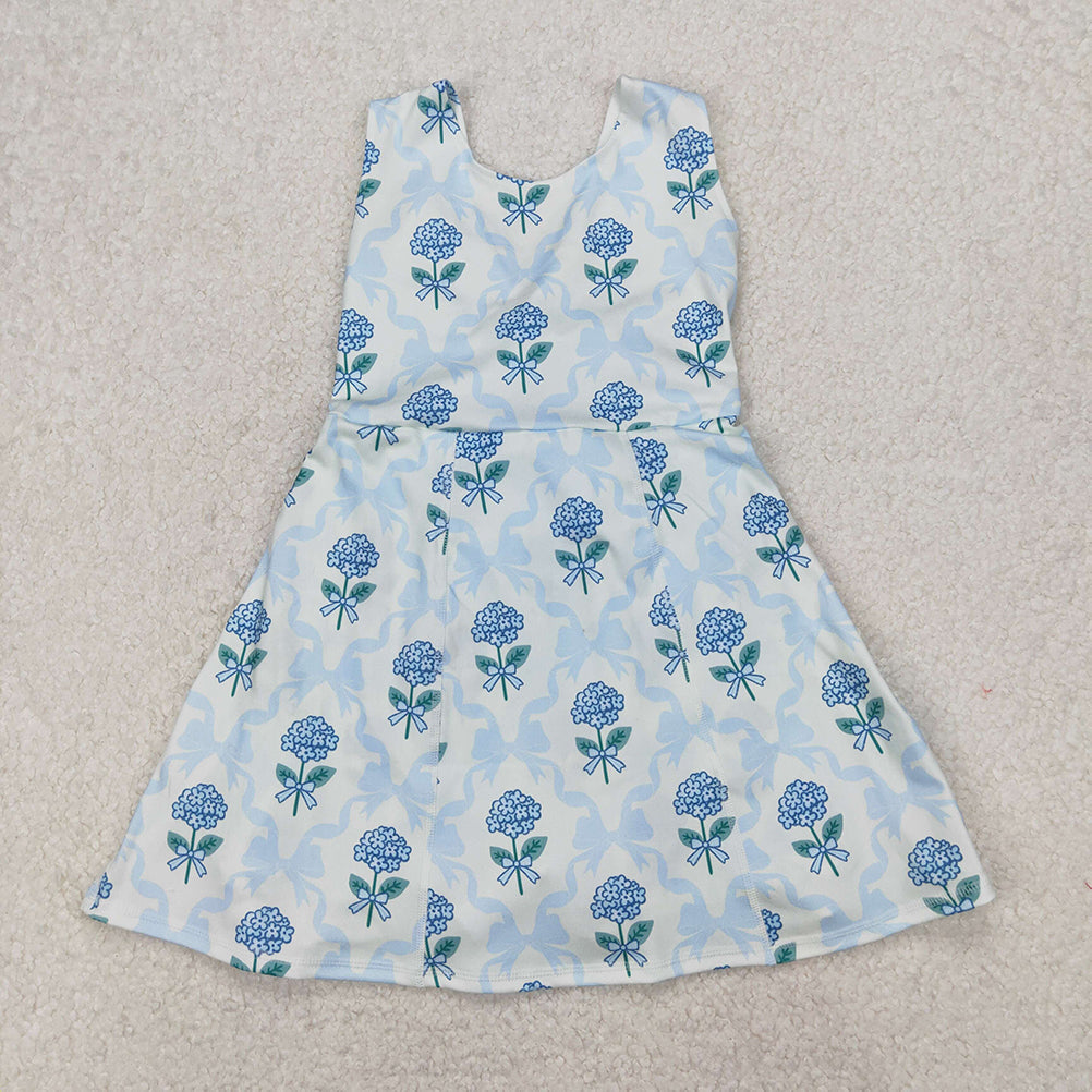 Match Baby Girls Blue Checkered Straps Top Flowers Set  D 3.15