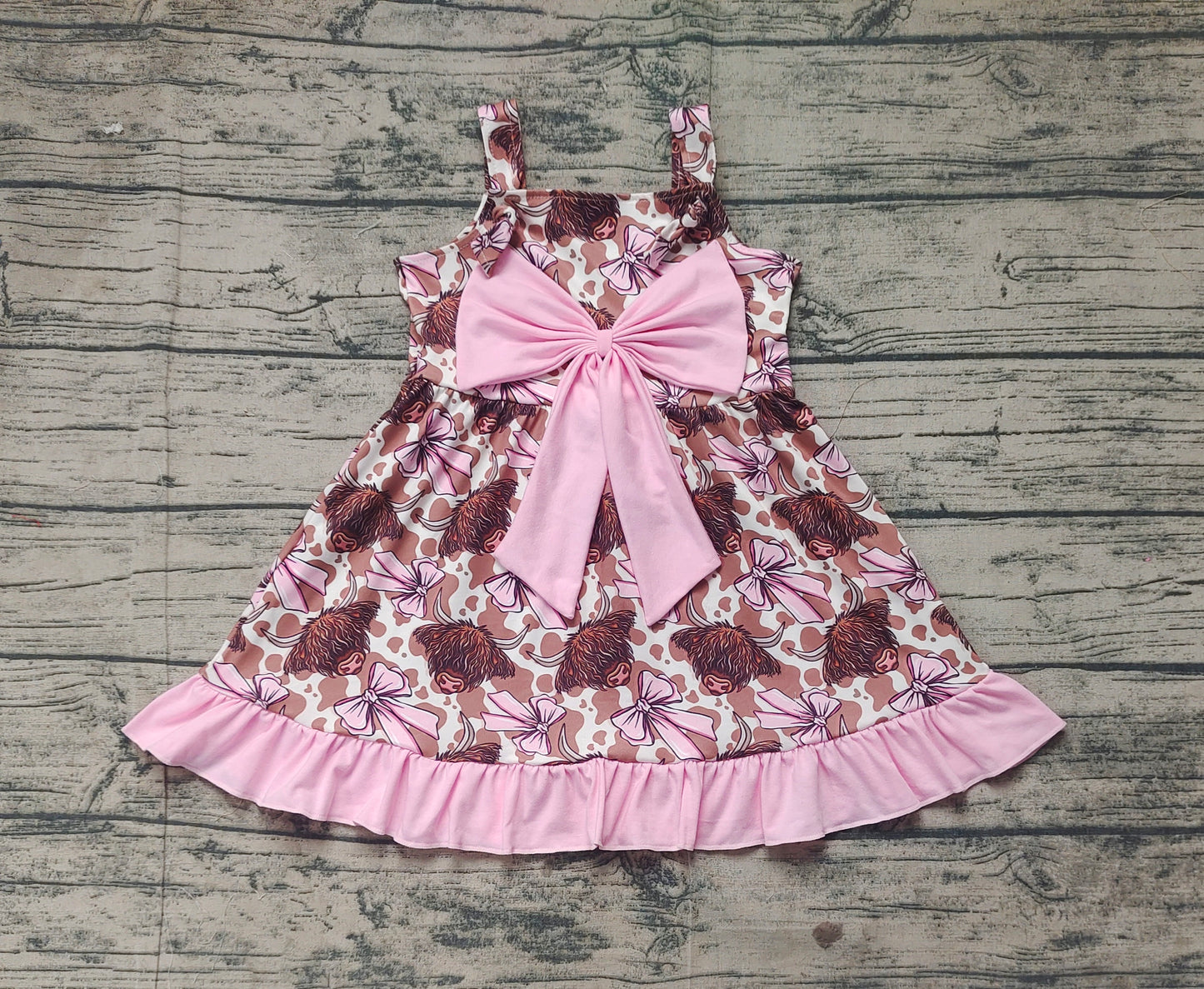 GSD1945  Baby Girls Bows Highland Cow Knee Length Dresses  D 3.15