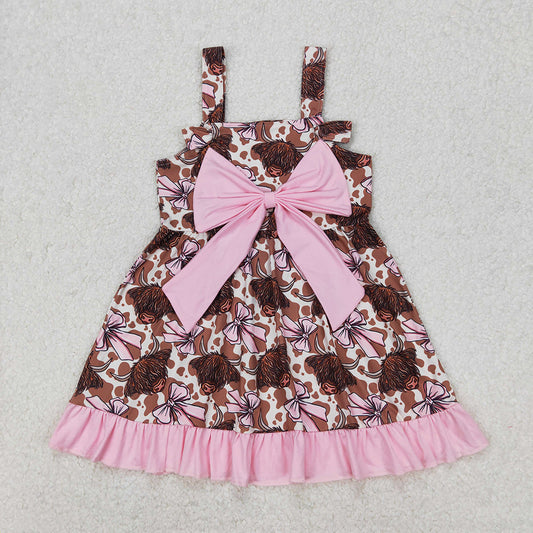 GSD1945 Baby Girls Bows Highland Cow Knee Length Dresses D 3.15