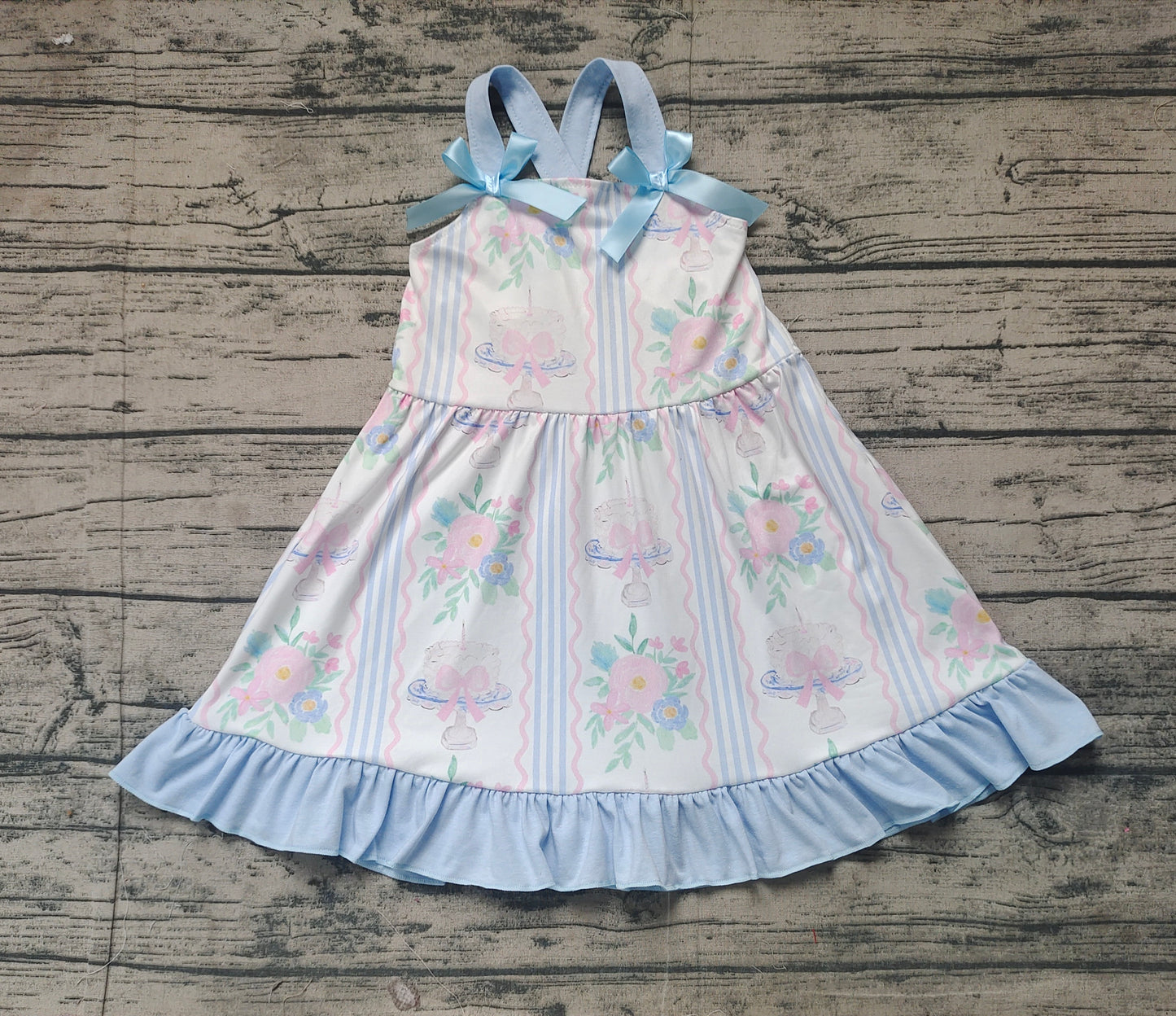 GSD1946  Baby Girls Flowers Cakes Straps Bows Knee Length Dresses  D 3.10