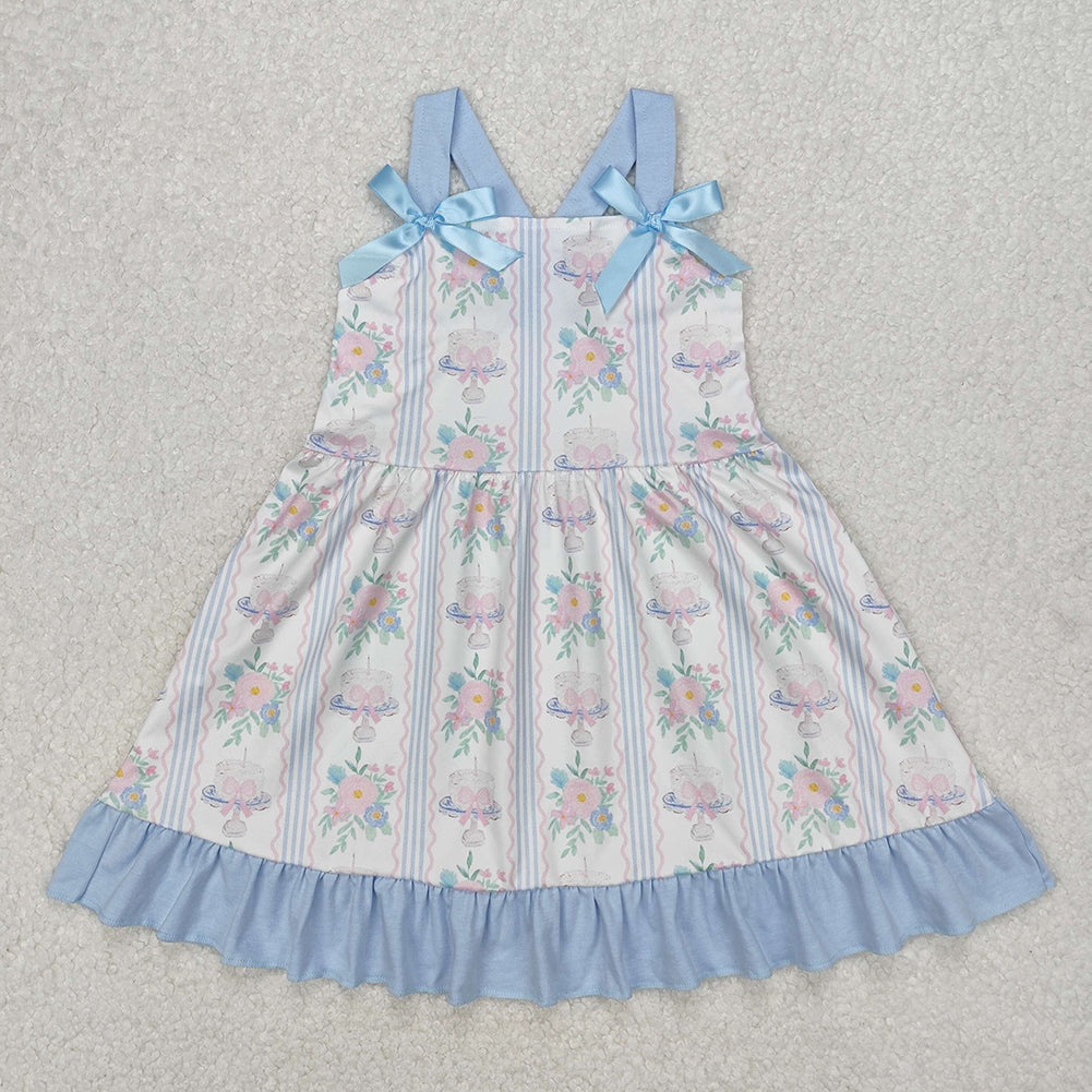 Match Baby Girls Flowers Cakes Straps Bows Knee Length Dresses Set   D 3.10