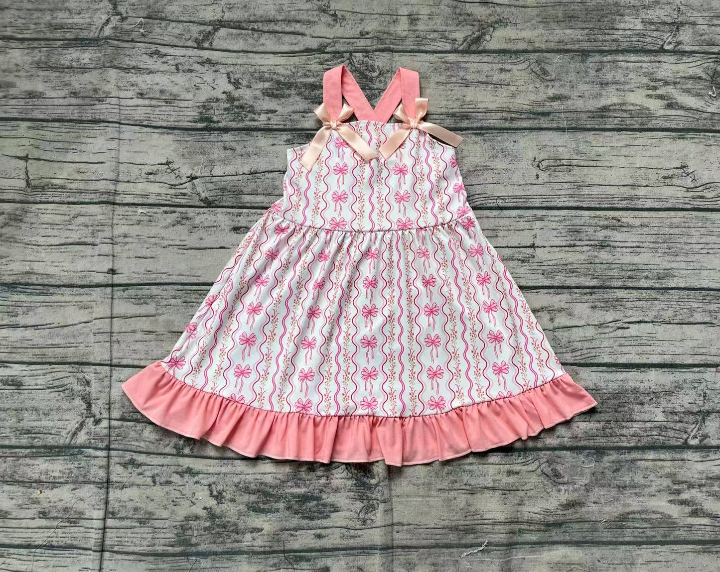 GSD1950  Baby Girls Pink Flowers Bows Straps Knee Length Dresses D 3.17