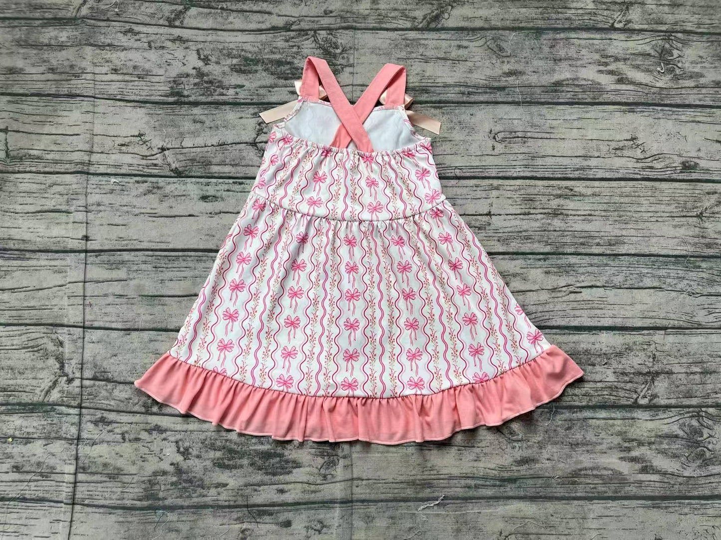 GSD1950  Baby Girls Pink Flowers Bows Straps Knee Length Dresses D 3.17