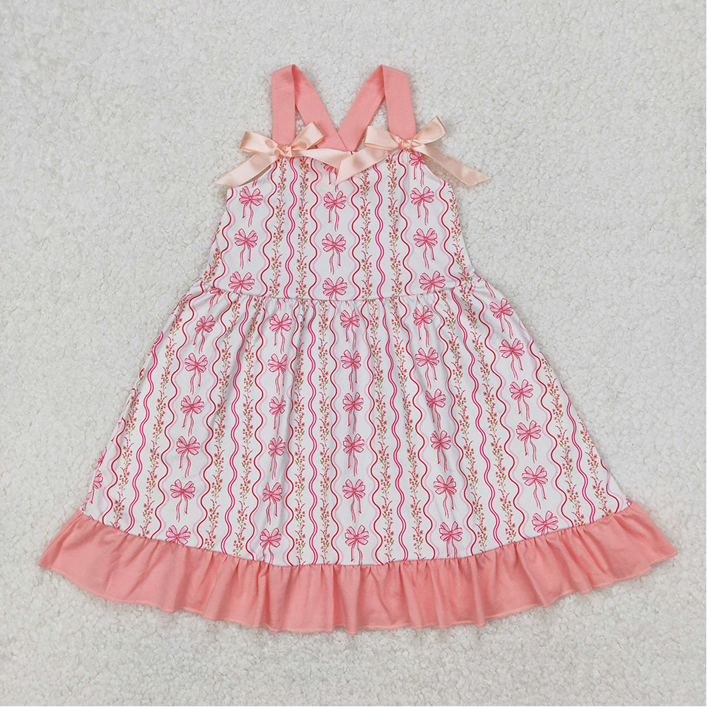 GSD1950  Baby Girls Pink Flowers Bows Straps Knee Length Dresses D 3.17