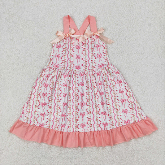 GSD1950  Baby Girls Pink Flowers Bows Straps Knee Length Dresses D 3.17