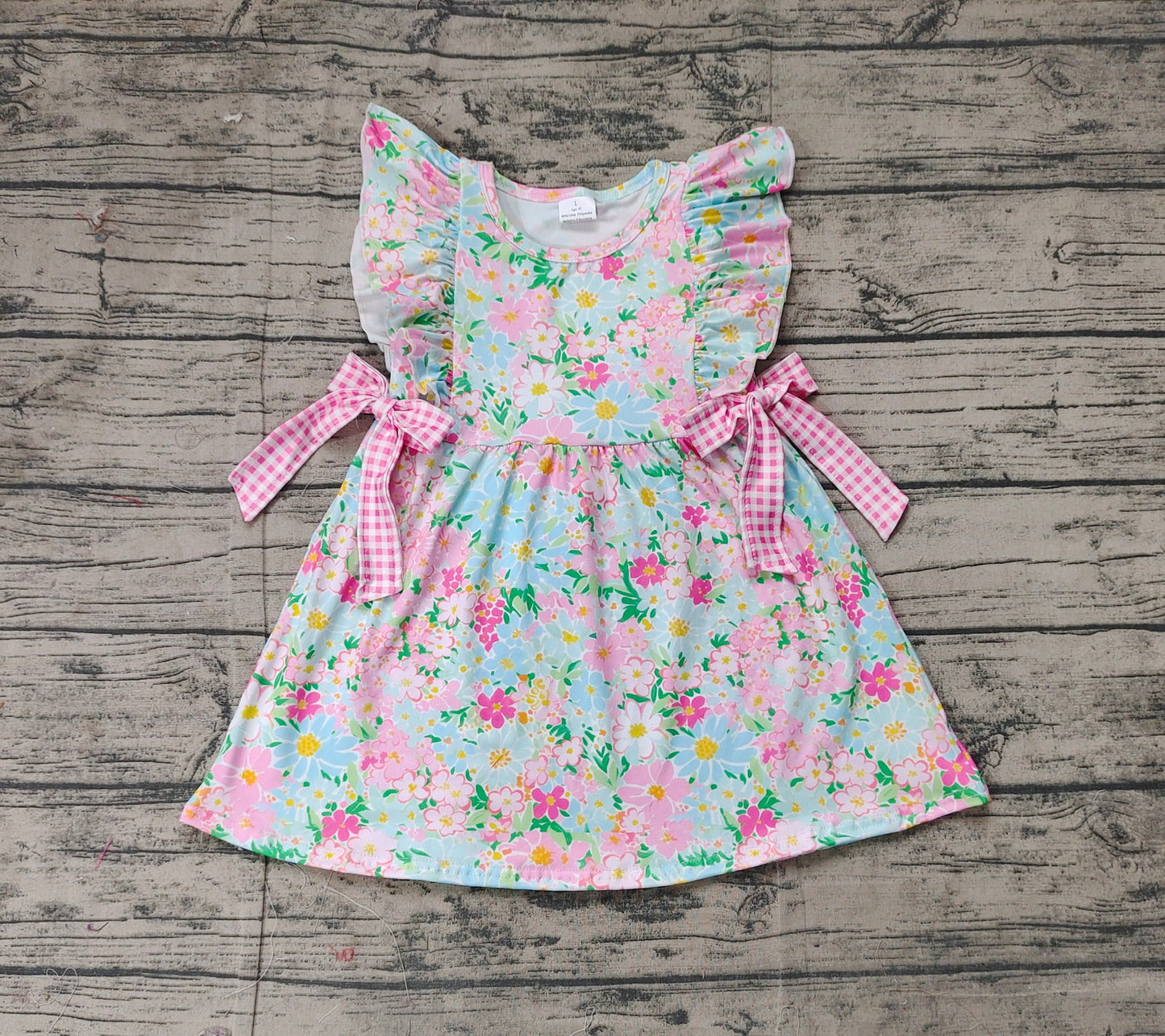 GSD1962 Baby Girls Blue Pink Flowers Bows Knee Length Dresses   D 3.10
