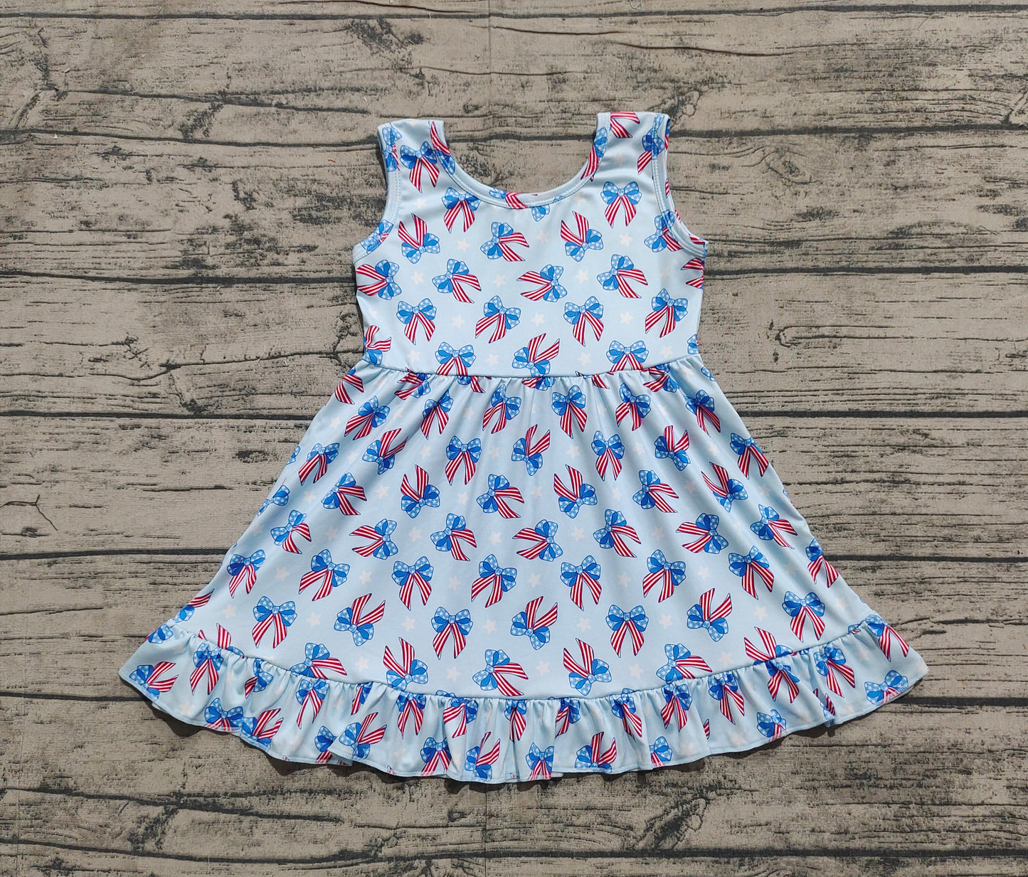GSD1965 Baby Girls 4th Of July Bows Sleeveless Knee Length Dresses   D 3.15