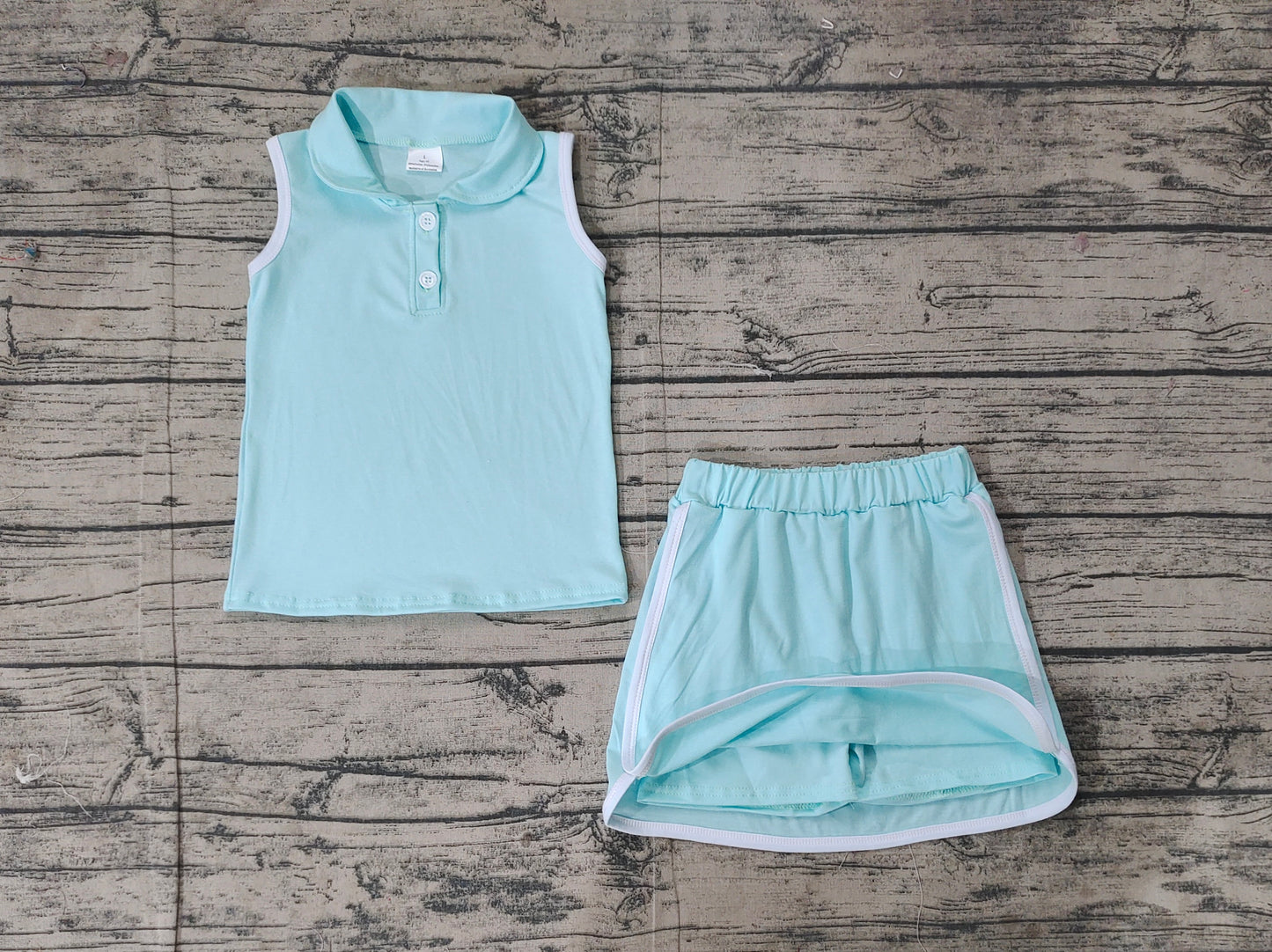 GSD1973  Baby Girls Green Aqua Pullover Top Sports Shorts Clothes Sets  D 3.10