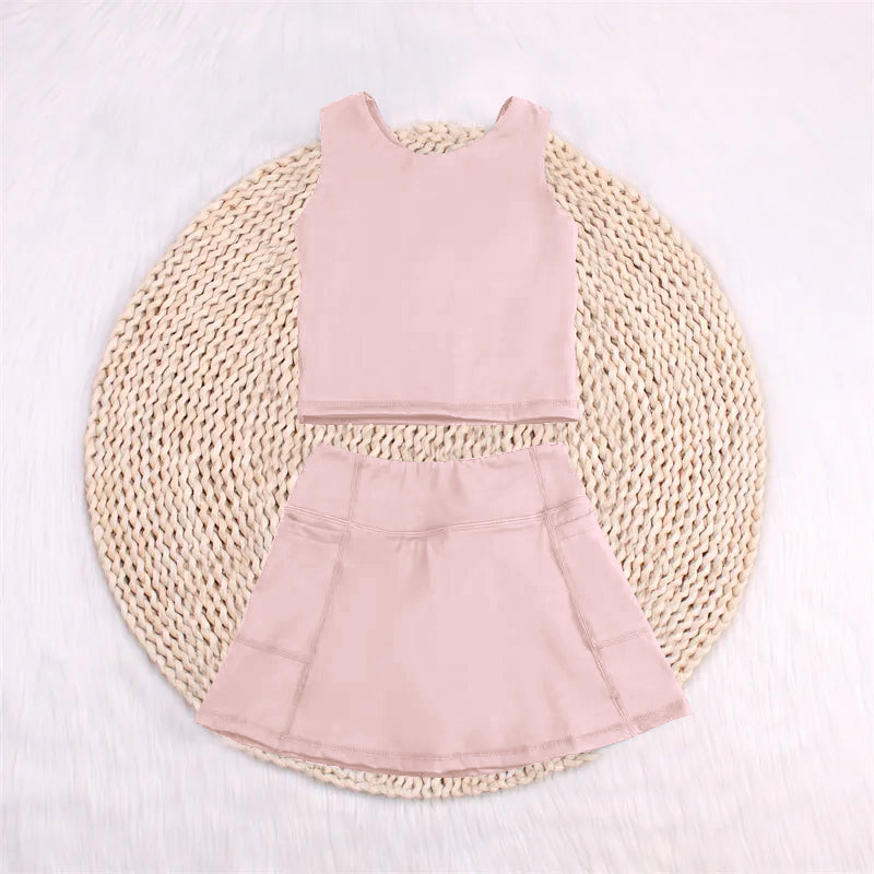 GSD1977  Baby Girls Pink Vest Top Sports Skorts Clothes Sets   D 4.24