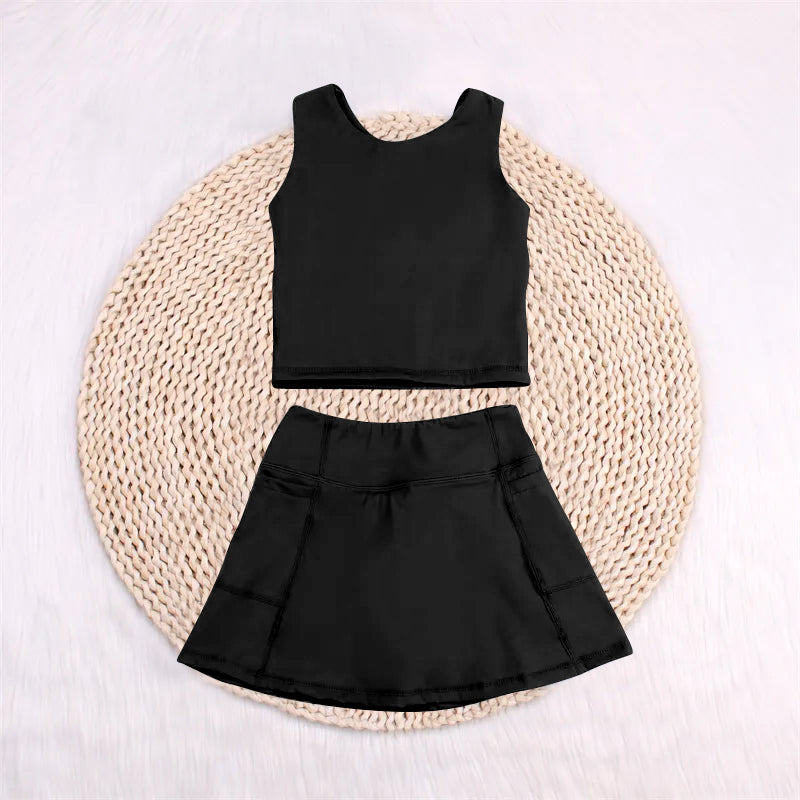 GSD1982  Baby Girls Black Vest Top Sports Skorts Clothes Sets  D 3.31