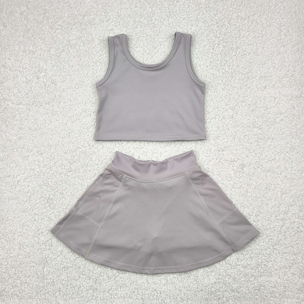 GSD1983  Baby Girls Grey Vest Top Sports Skorts Clothes Sets  D 4.19