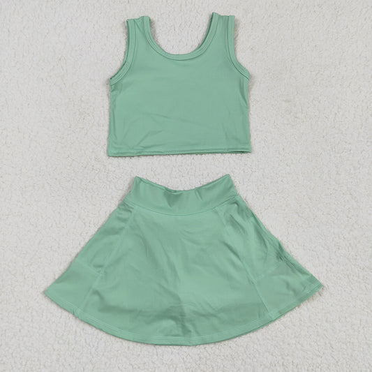 GSD1984  Baby Girls Green Vest Top Sports Skorts Yoga Clothes Sets D 4.19