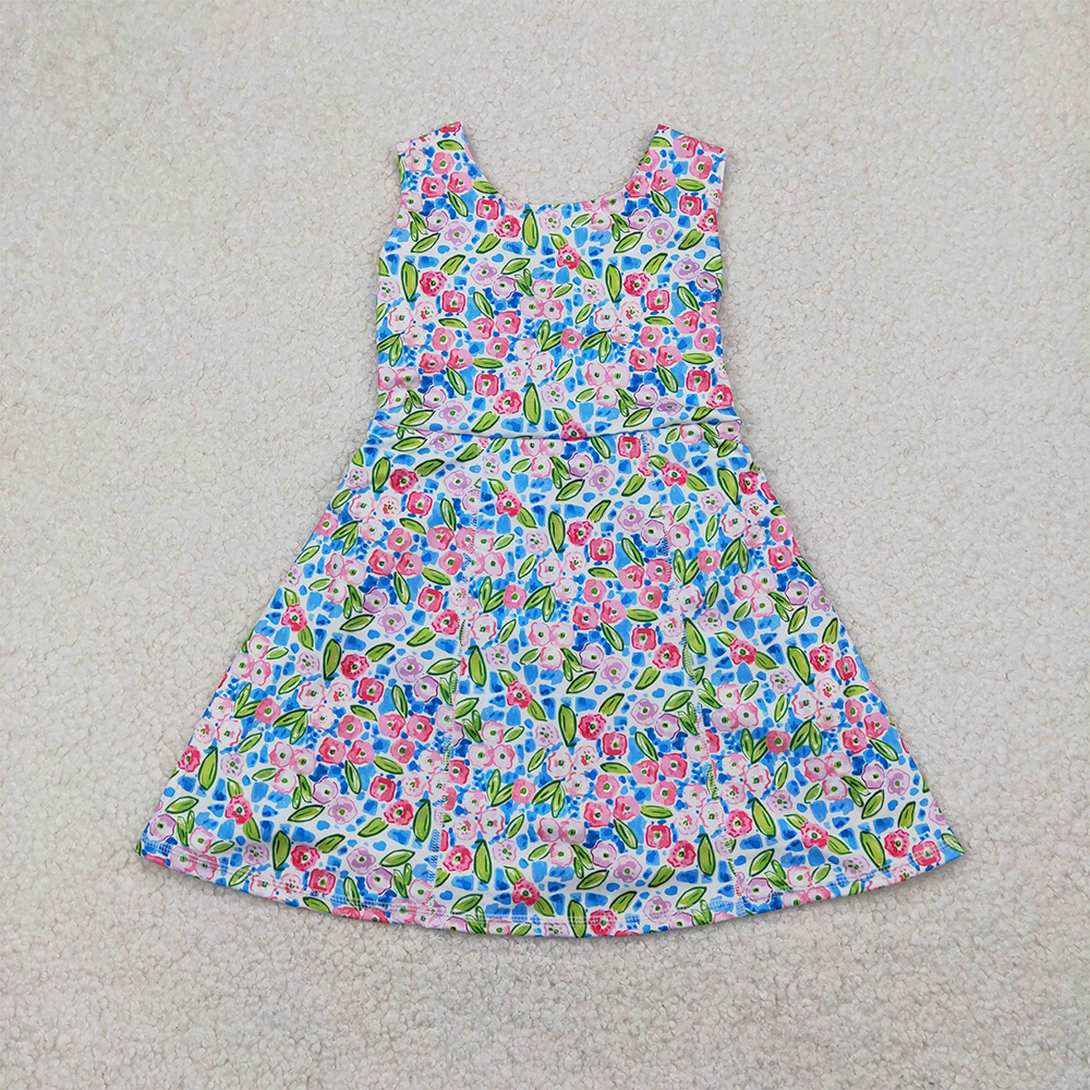 GSD1990 Baby Girls Blue Flowers Sleeveless Athletic Dresses   D 4.8