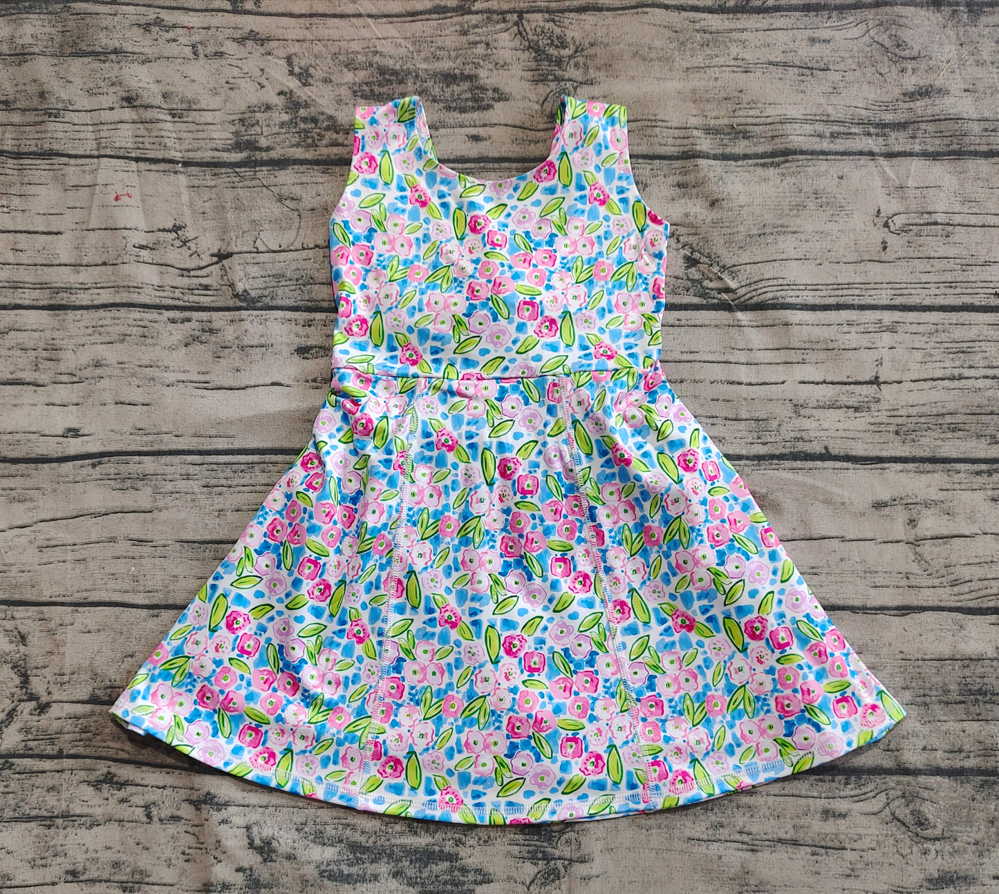 GSD1990 Baby Girls Blue Flowers Sleeveless Athletic Dresses   D 4.8