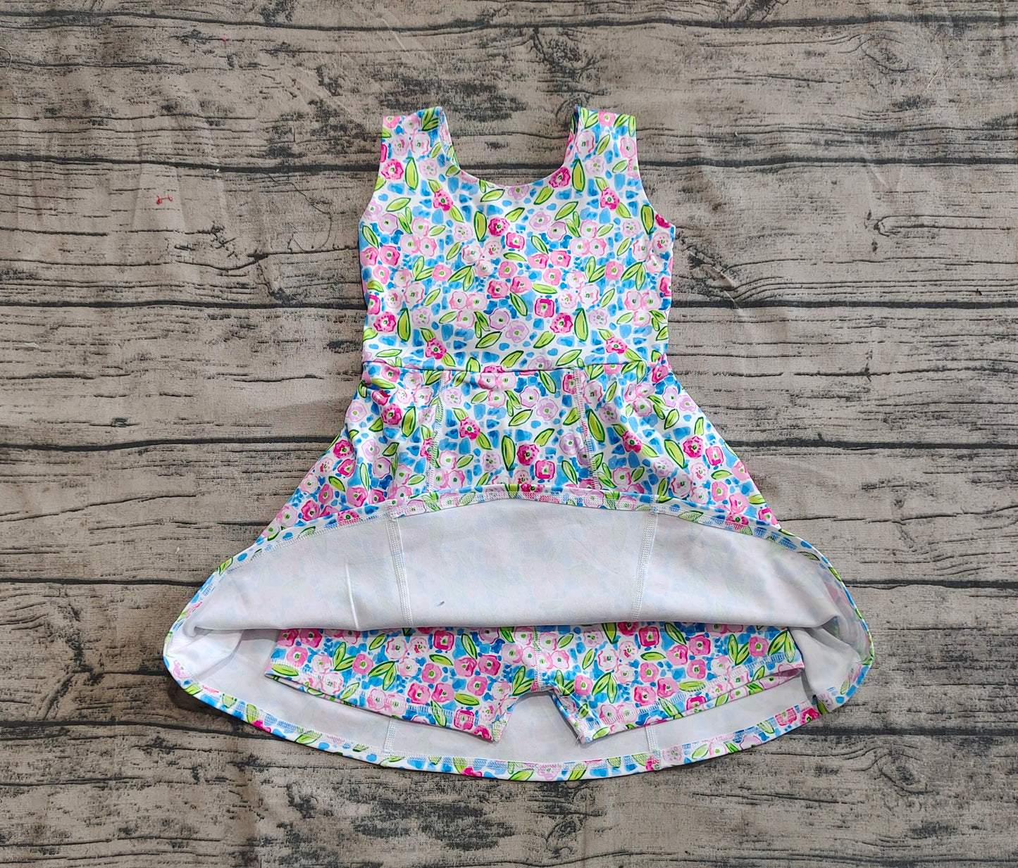 GSD1990 Baby Girls Blue Flowers Sleeveless Athletic Dresses   D 4.8