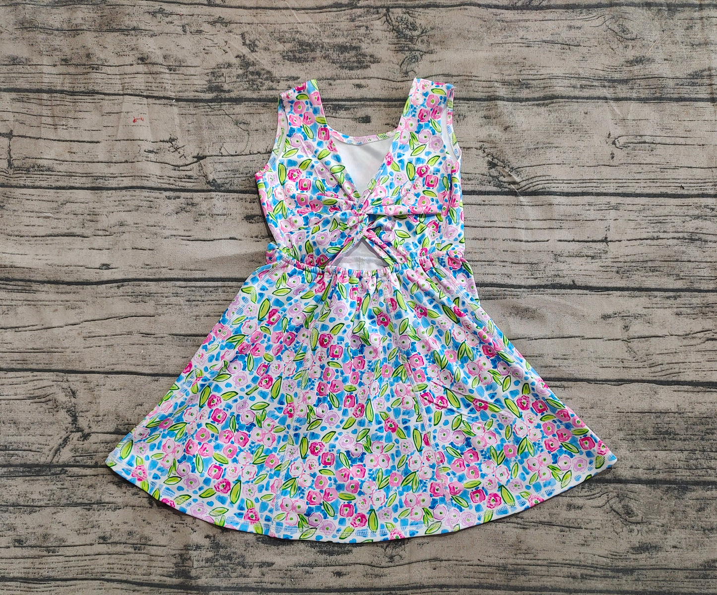 GSD1990 Baby Girls Blue Flowers Sleeveless Athletic Dresses   D 4.8