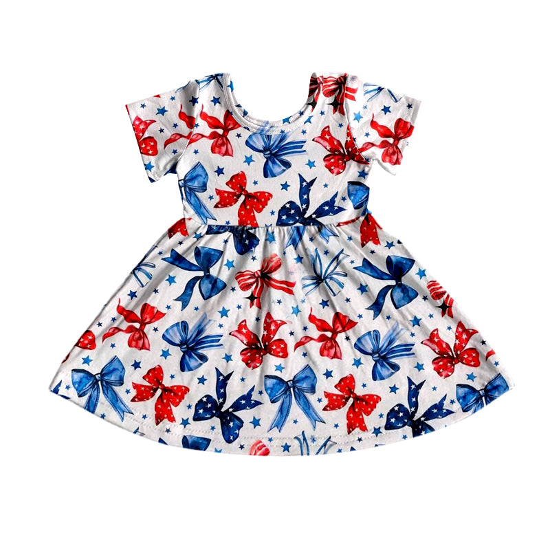 presale GSD1993 Baby Girls 4th Of July Bows Knee Length Dresses  D 2.8