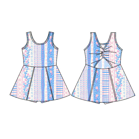 presale GSD1996 Baby Girls Blue Flowers Sleeveless Athletic Dresses D 2.10
