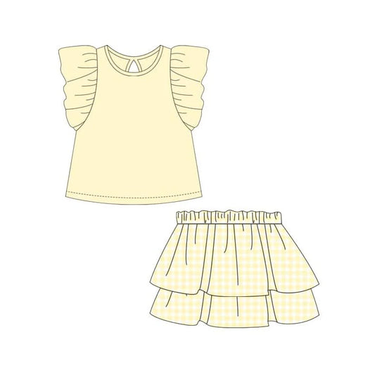 presale GSD1997  Baby Girls Yellow Top Ruffle Shirts Clothes Sets   D 2.10