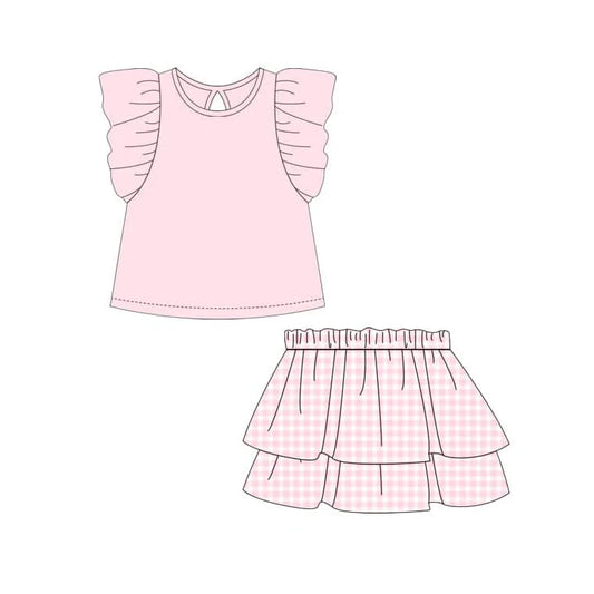 presale GSD1998  Baby Girls Pink Top Ruffle Shirts Clothes Sets  D 2.10