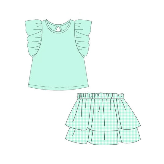 presale GSD2000 Baby Girls Green Top Ruffle Shirts Clothes Sets  D 2.10
