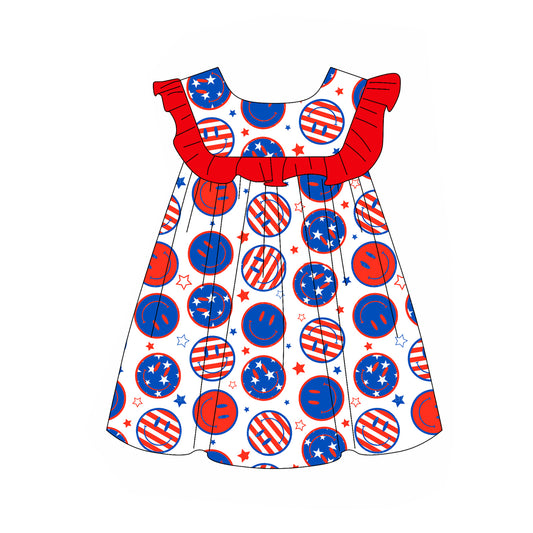 presale GSD2007 Baby Girls 4th Of July Smile Knee Length Dresses D 2.11